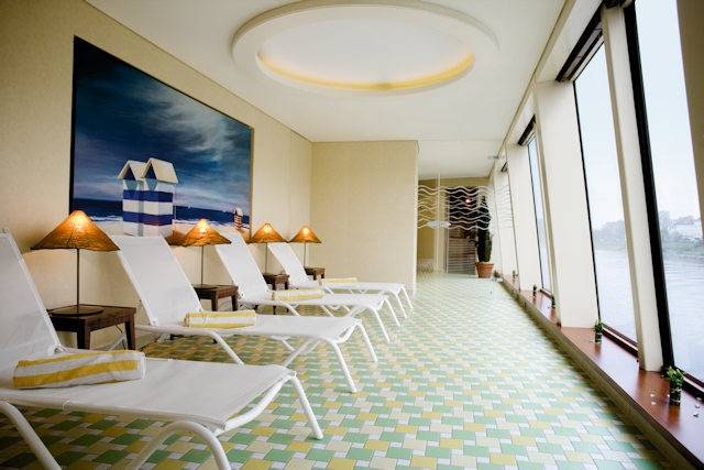 Wellness, Spa und Saunabereich an Bord der A-ROSA BELLA mit Flussblick und moderner Wohlfühlatmosphäre