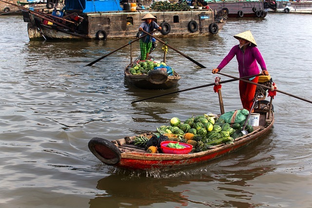 Markttag auf dem Mekong