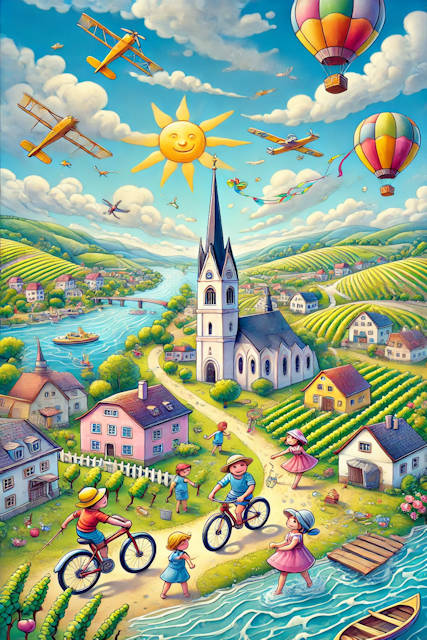 Der Fluss, der durch Weißenkirchen fließt, umgeben von Weinbergen.
