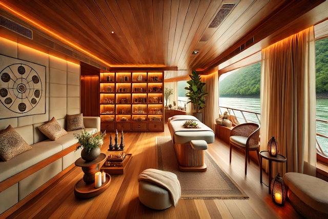  Wellnessbereich an Bord der A-ROSA CLEA mit Spa-Anwendungen, stilvollem Ambiente und Erholung für Körper und Seele.